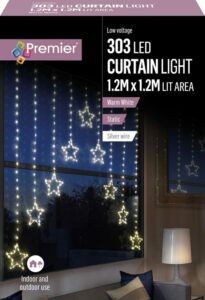 303 Warm White LED Pin Wire Star Curtain Light