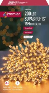 200 Vintag Gold Multi-Action LED Lights (Clear Cable)