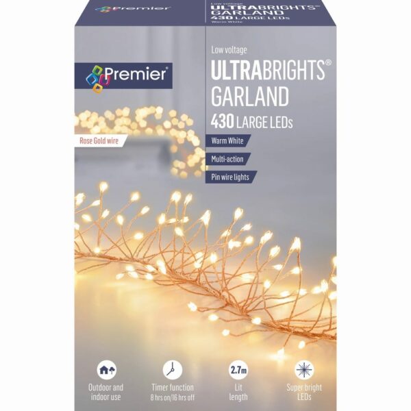 430 Multi Action Rose Gold Wire Garland Warm White