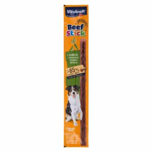 Beef Stick with vegetables dog treat packaging.