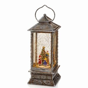 Silver Lantern Glitter Water Spinner - with Christmas Tree Scene