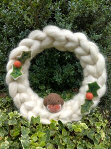 Christmas Wool Wreath with Felted Robin