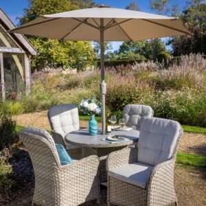 4 Seater Round Dining Table and chairs Set with Parasol and Base
