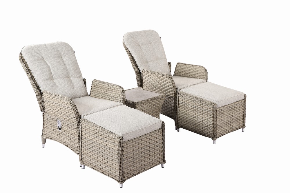 Small square garden table and reclining chairs set