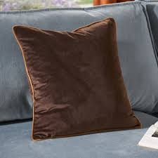 Chocolate coloured Velvet Cushion with Caramel piping