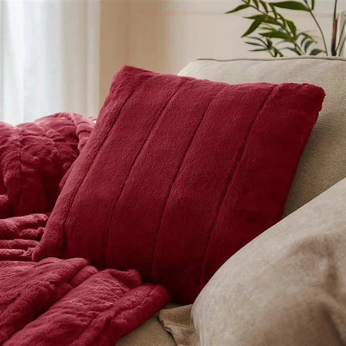 Ruby red faux fur cushion