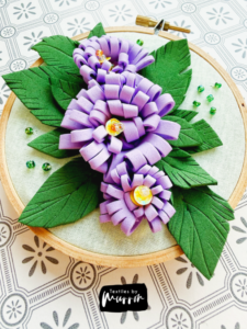 Purple floral art work created at the 3D Embellished Florals Workshop
