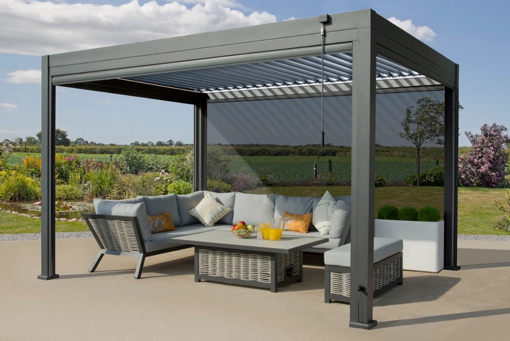 Aluminium Pergola Louvered Roof LED Lights Anthracite 3M X 4M