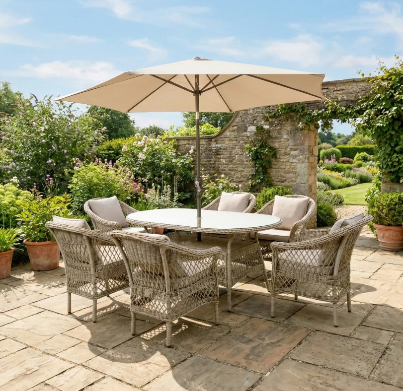 Serena 6 Seat Oval DiningSet with Parasol