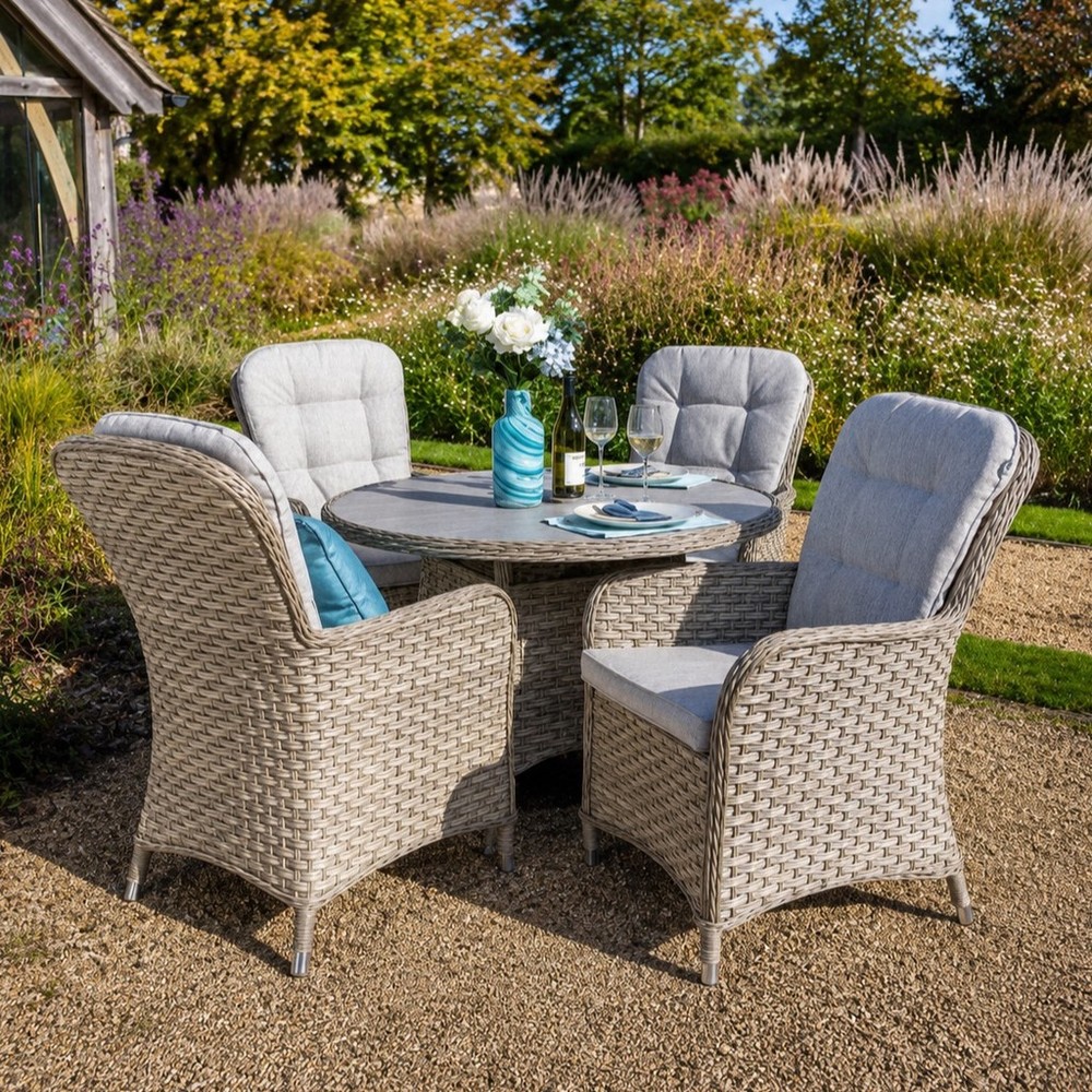 Eton 4 Seat Round Dining Set inc Parasol & Base