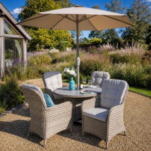 Eton 4 Seat Round Dining Set inc Parasol & Base