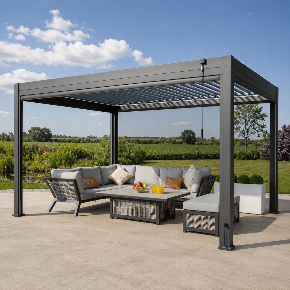 Athena Pergola Louvered Roof LED Lights Anthracite 3M X 4M
