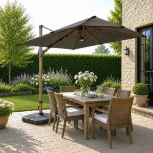3m Seychelles Dark Grey Cantilever Parasol w/ Bluetooth Speaker