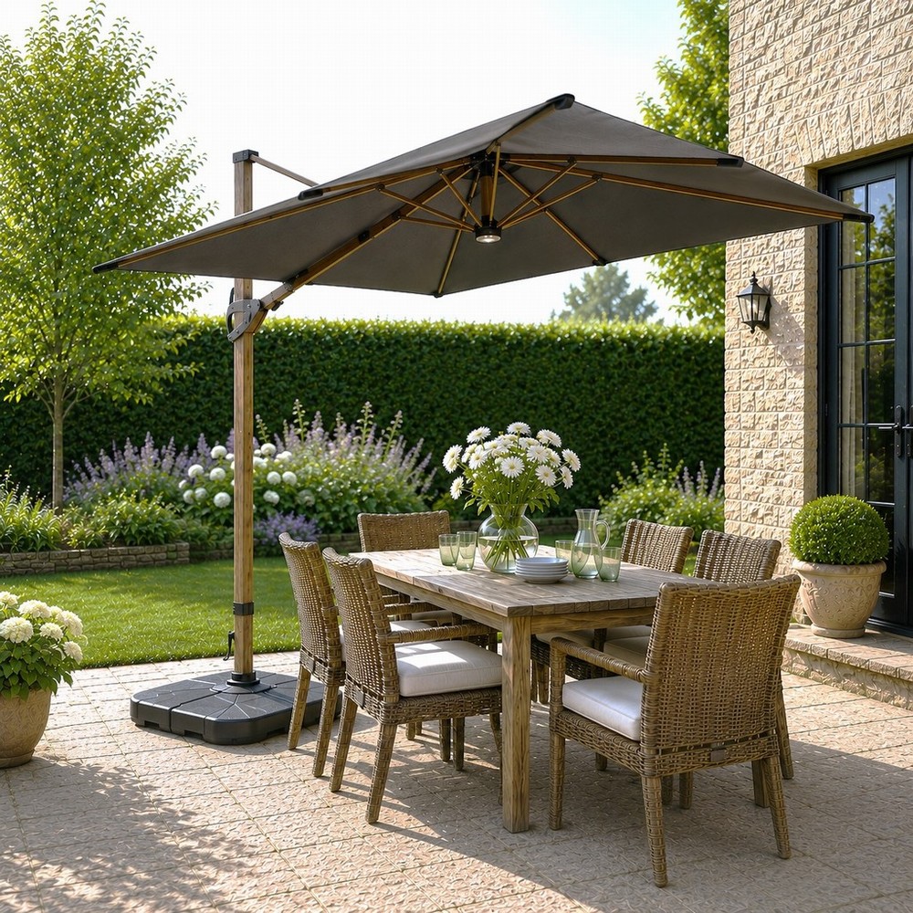 3m Seychelles Dark Grey Cantilever Parasol w/ Bluetooth Speaker