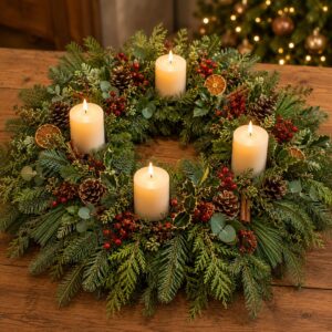 Christmas Centrepiece with candles made in a Workshop
