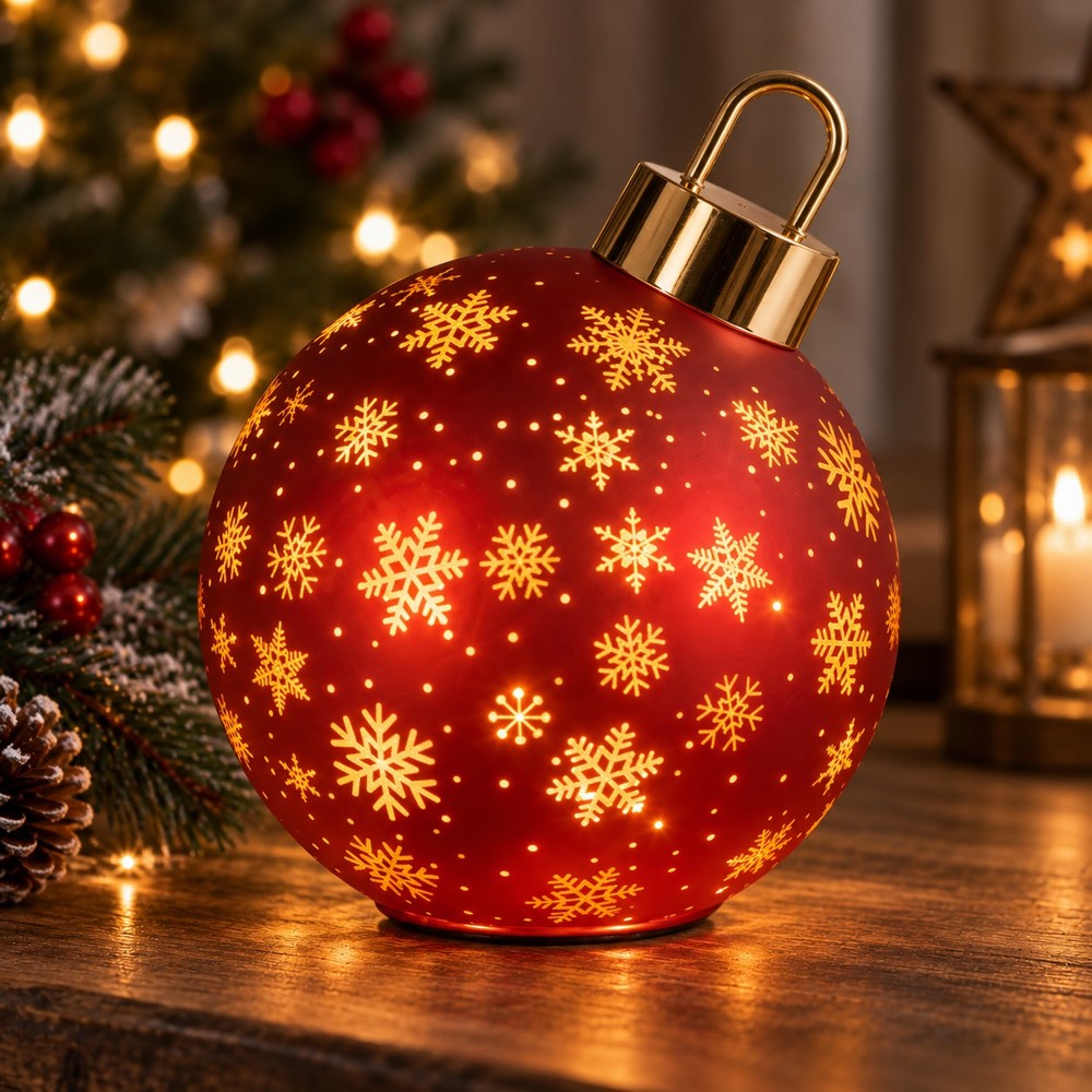 Large red Glass Bauble light with snowflakes