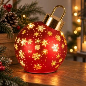 Large red Glass Bauble light with snowflakes