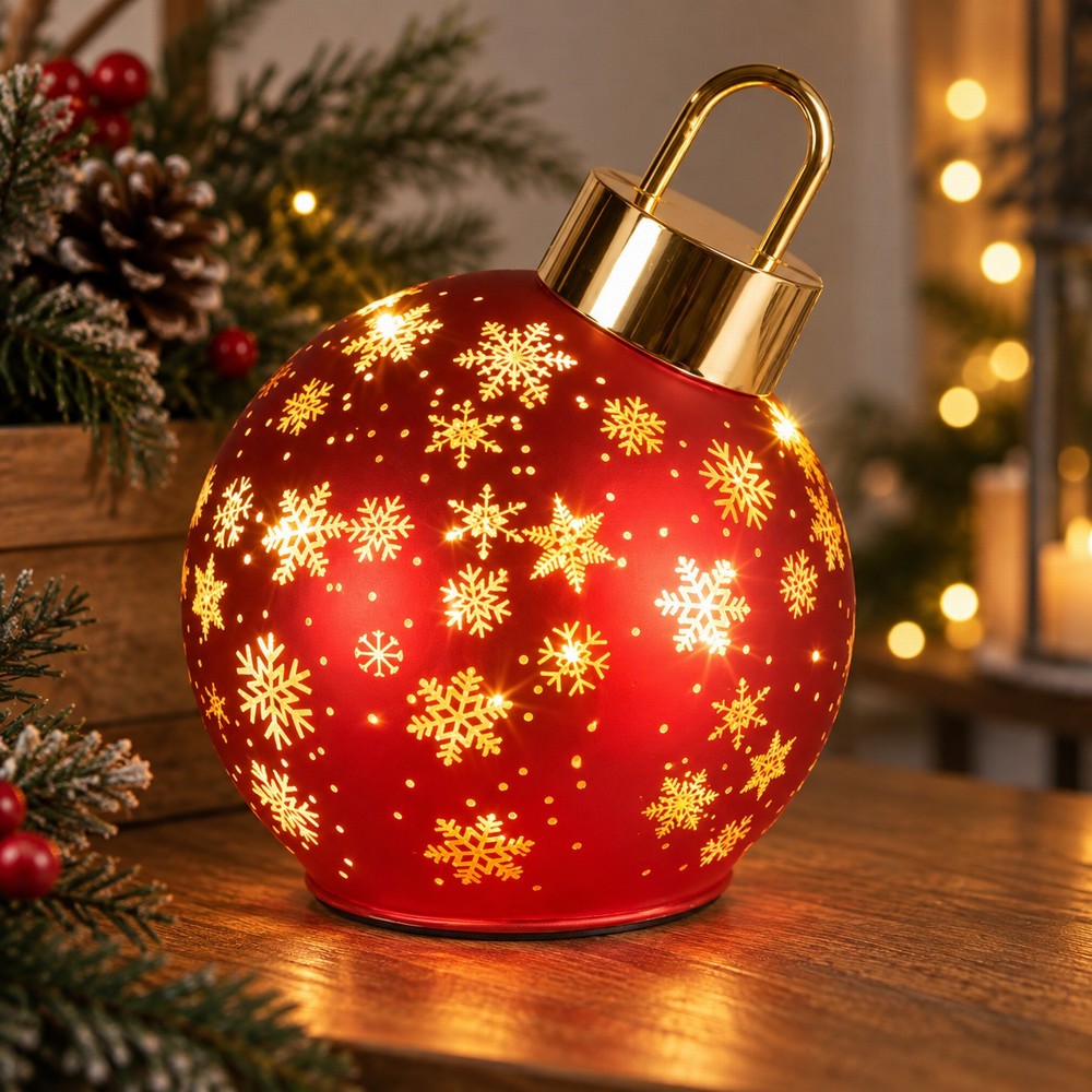 Large red Glass Bauble light with snowflakes