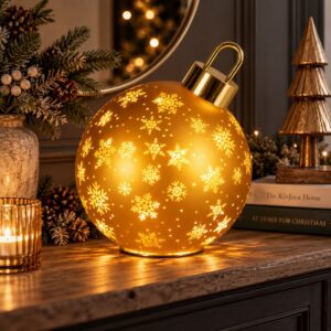 Large gold Glass Bauble light with snowflakes