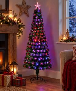 1.2m Slim Colour Changing LED Christmas Tree in a Livingroom with Christmas décor