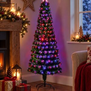 1.2m Slim Colour Changing LED Christmas Tree in a Livingroom with Christmas décor